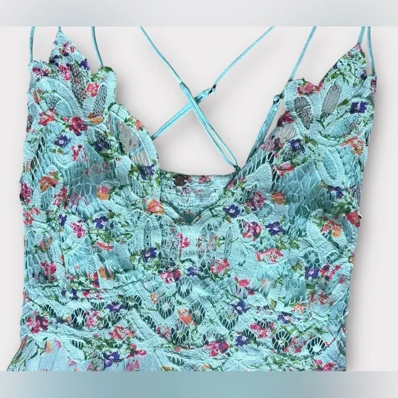 Free People One Adella Asymmetrical Slip Lace Ruffle Flowy Dress in Blue sz Med - Picture 6 of 12